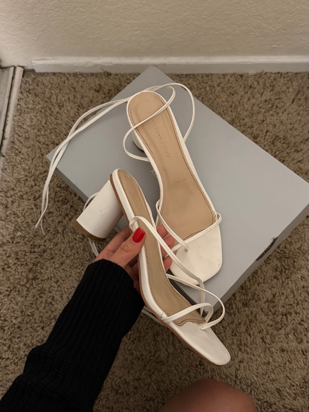 White Strappy Block Heel Sandals - Women's